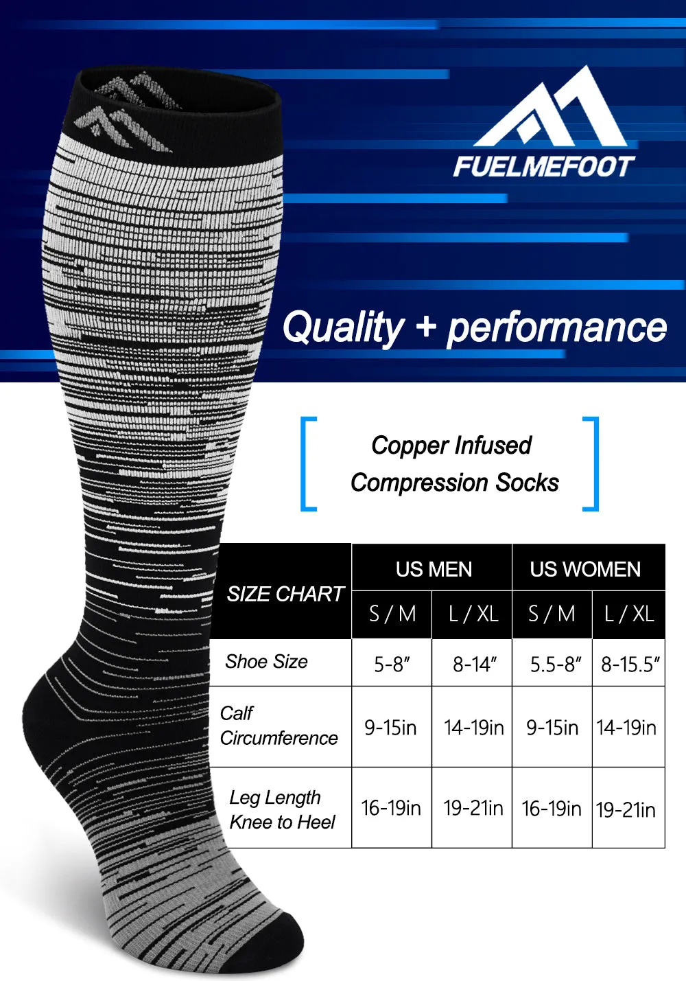 1-Pair Grey Gradient Compression Socks（20-30mmHg）| Actinput