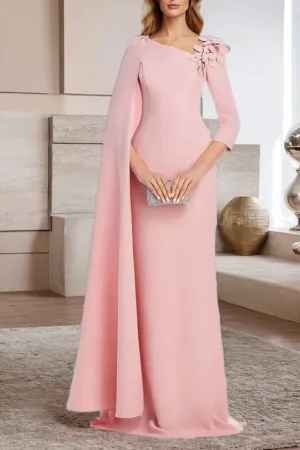 3/4 Sleeve Elegant Pink Long Wedding Party Dress
