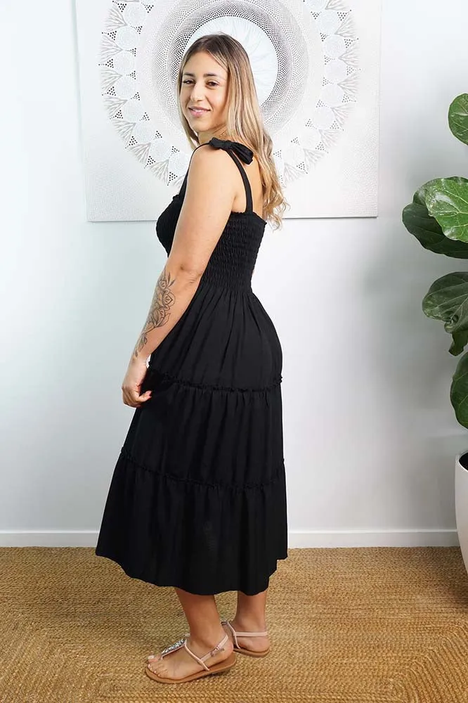 3/4 Tie Up Smock Dress "Plain"
