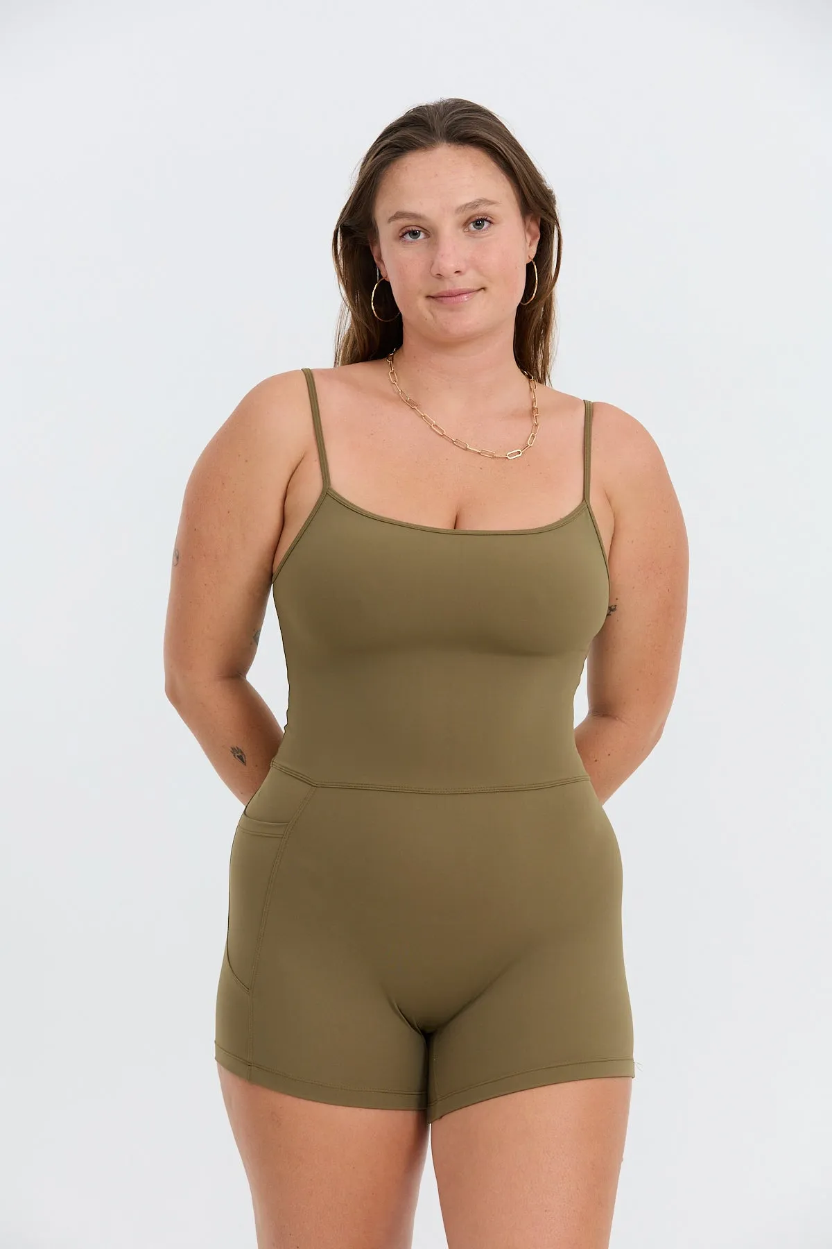 3" Active Romper - Khaki