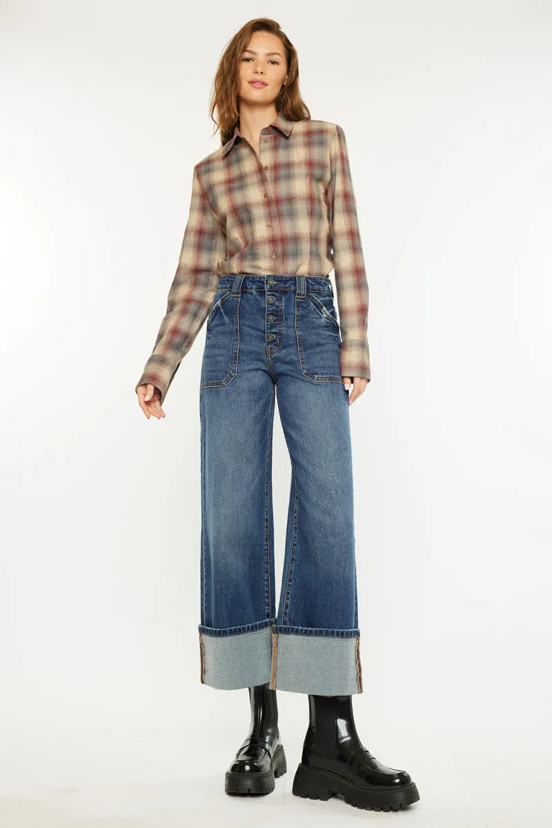 Beanie High Rise Ankle Wide Leg Jeans