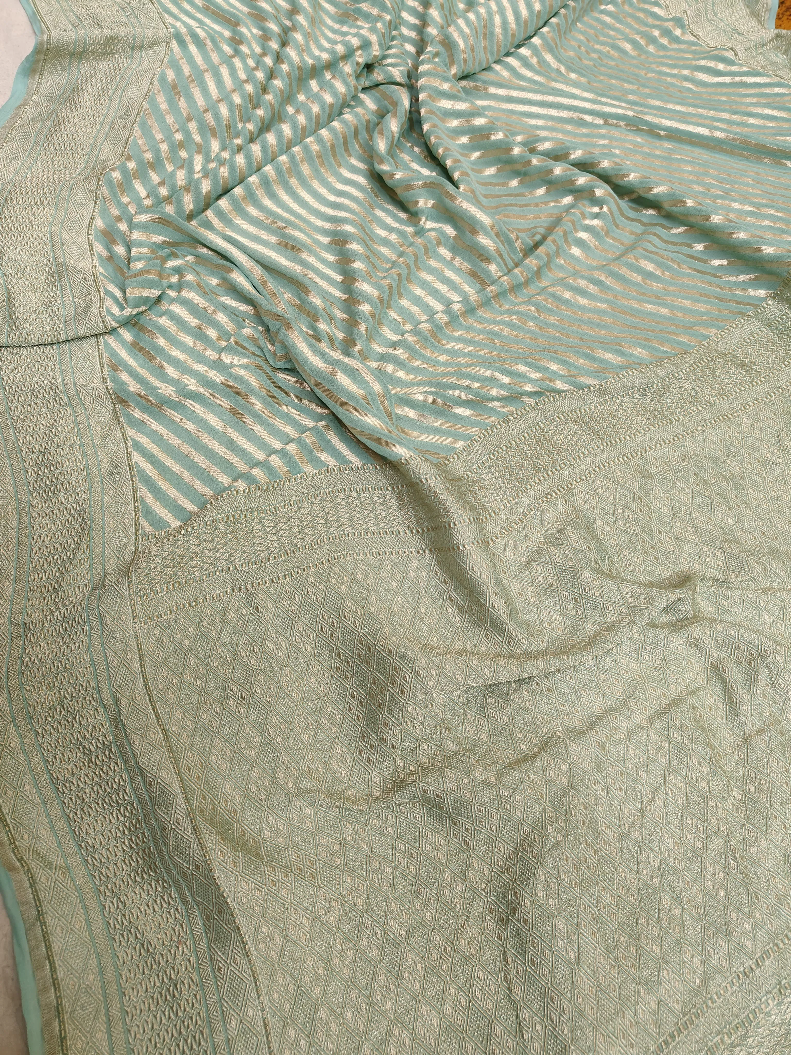 Beautiful Banarasi Lahariya Stripe Designer Khaddi Chiffon Saree