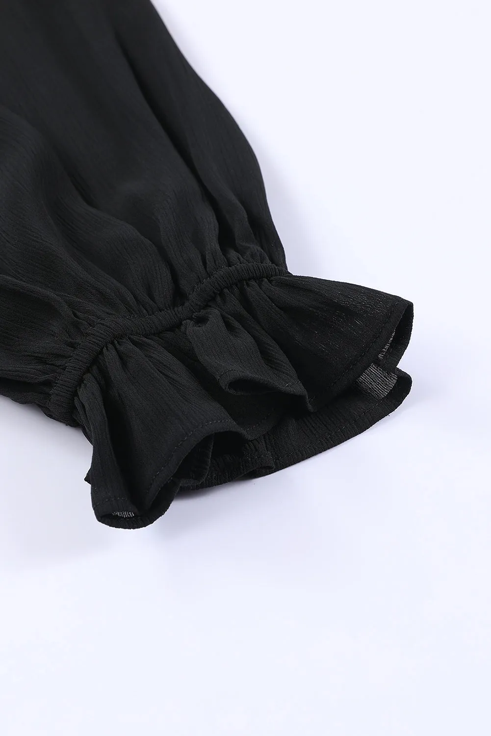 Black Deep V Neck Lantern Sleeve Knotted Tiered Mini Dress