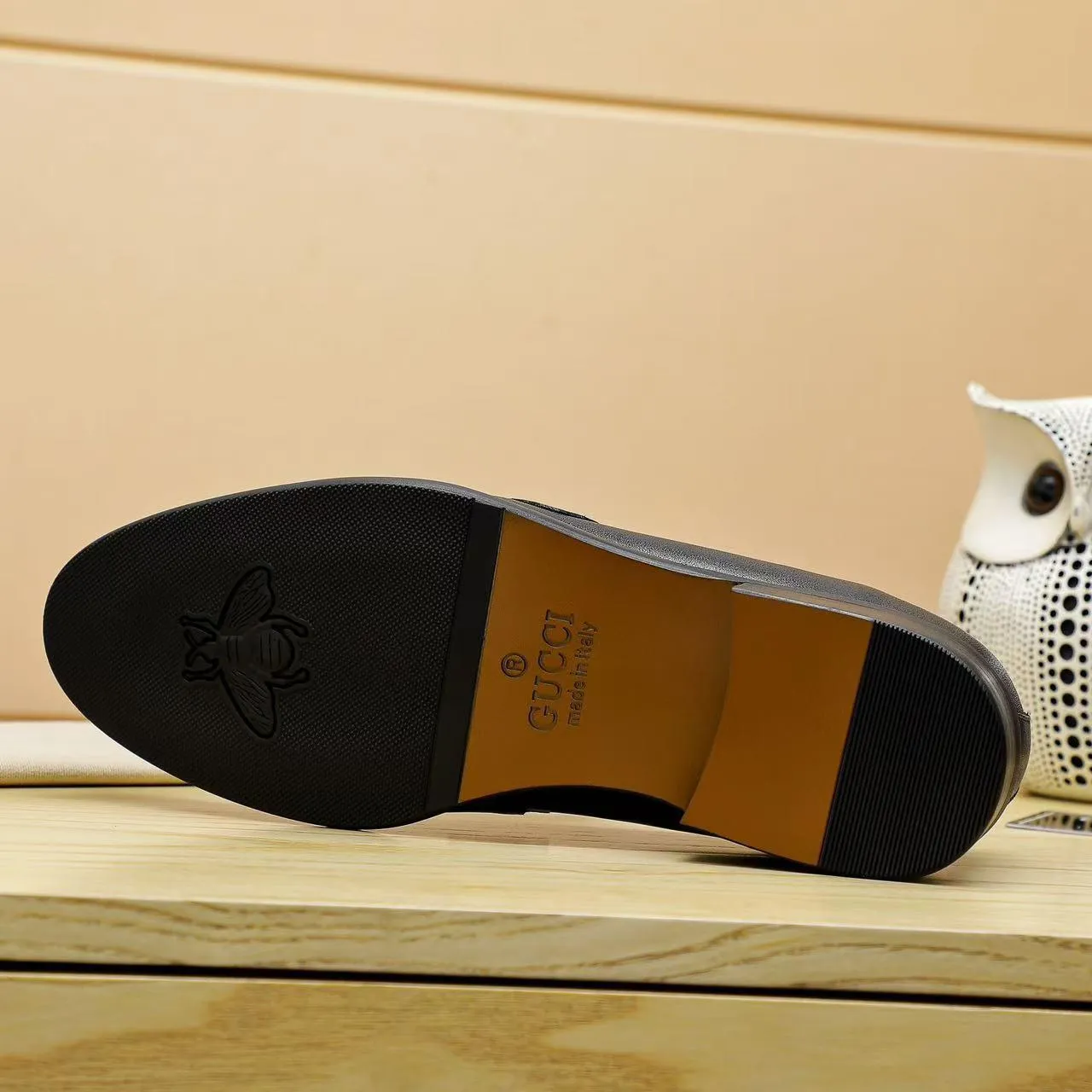 Black Leather GG Web Loafers