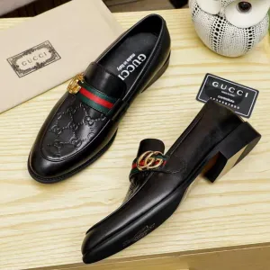 Black Leather GG Web Loafers
