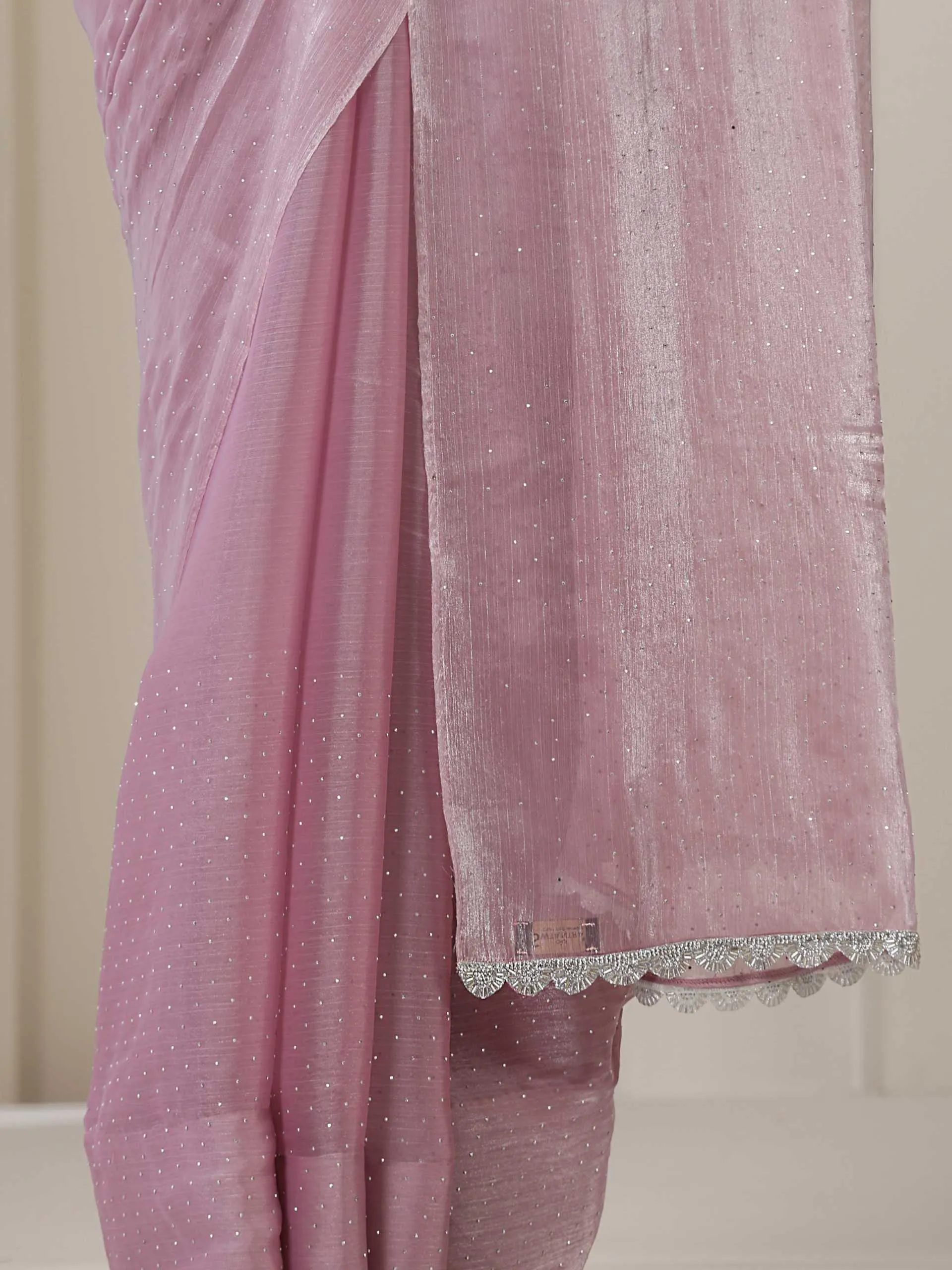 Blush Glamour Swarovski Style Organza Saree with Blouse Fabric
