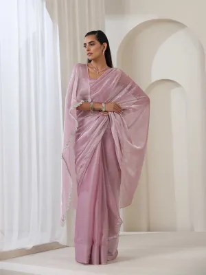 Blush Glamour Swarovski Style Organza Saree with Blouse Fabric