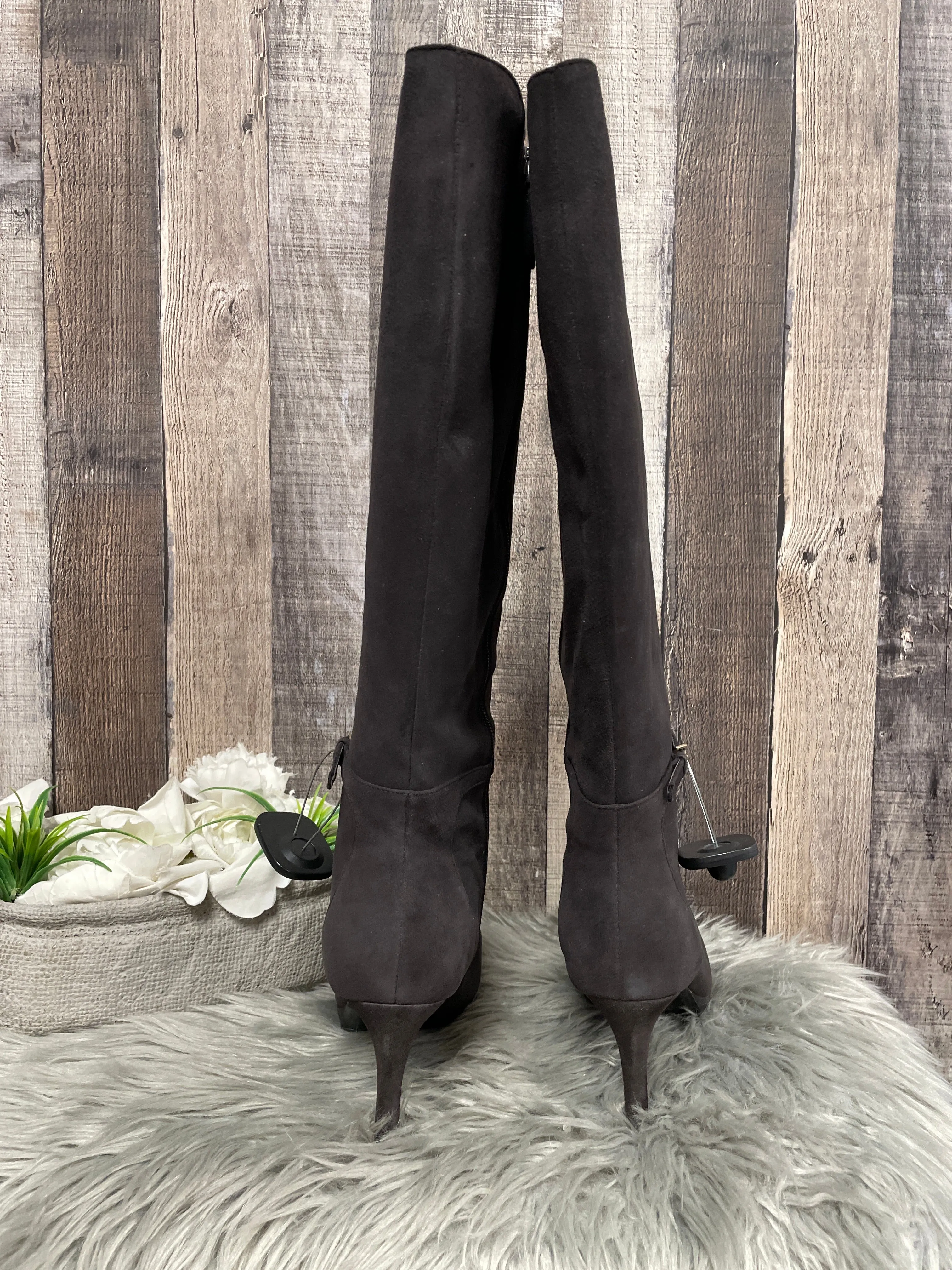 Boots Knee Heels By Nine West In Grey, Size: 11