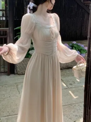 Boutique Fashion Elegant Midi Party Dress Vintage A-Line Solid Chic Prom Wedding Guest Dress