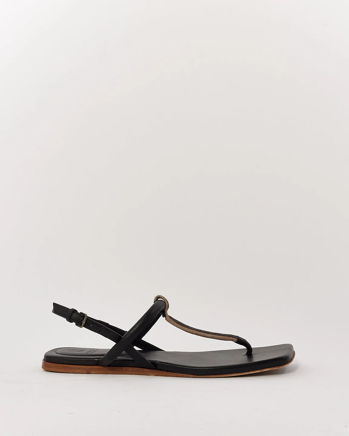 Brunello Cucinelli Black Buckle Fastening Open Toe Sandals - 8.5