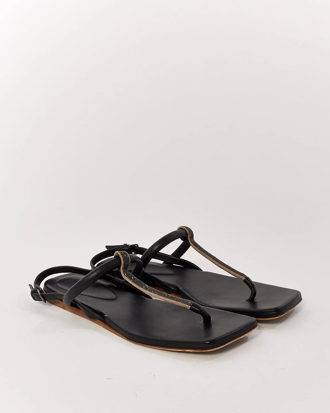 Brunello Cucinelli Black Buckle Fastening Open Toe Sandals - 8.5