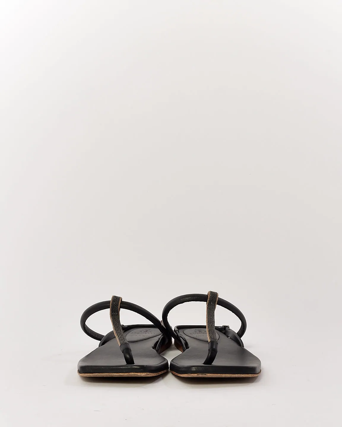 Brunello Cucinelli Black Buckle Fastening Open Toe Sandals - 8.5