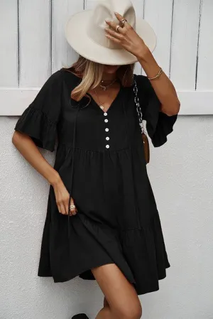 Cascade Ruffle Sleeve A-Line Dress