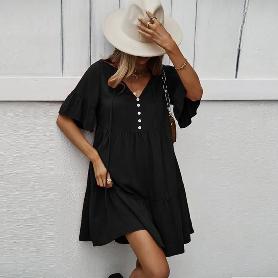 Cascade Ruffle Sleeve A-Line Dress