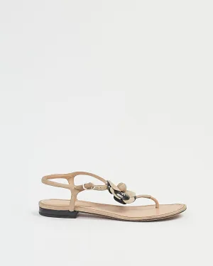 Chanel Beige/Black Camelia Flower Sandals - 38.5