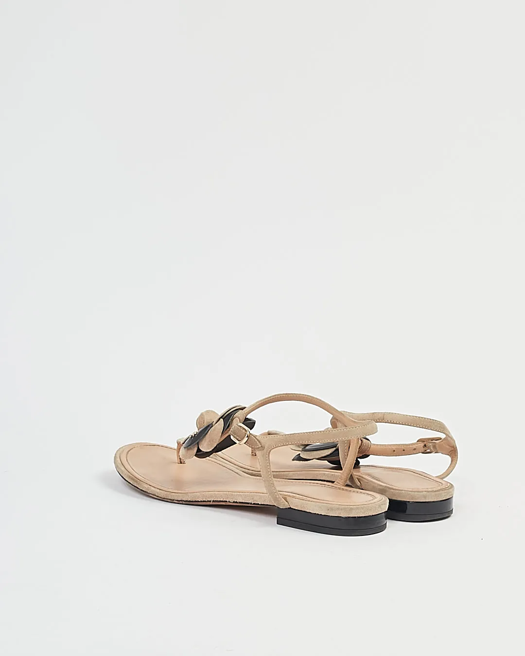 Chanel Beige/Black Camelia Flower Sandals - 38.5