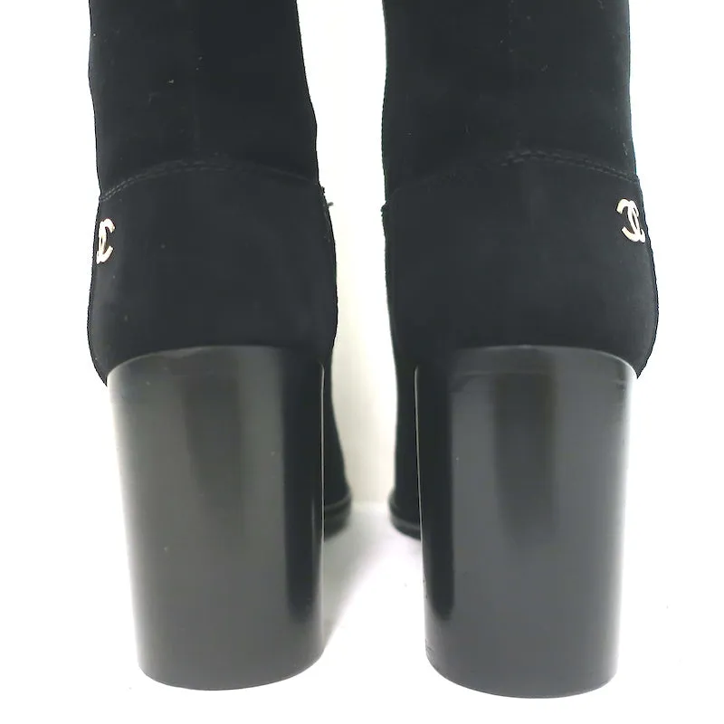 Chanel Over the Knee Boots Black Suede Size 35.5