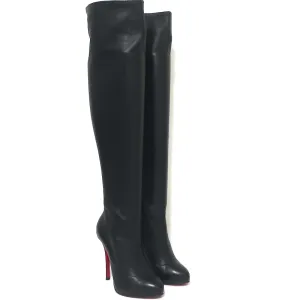 Christian Louboutin Sempre Monica Over the Knee Boots Black Leather Size 36