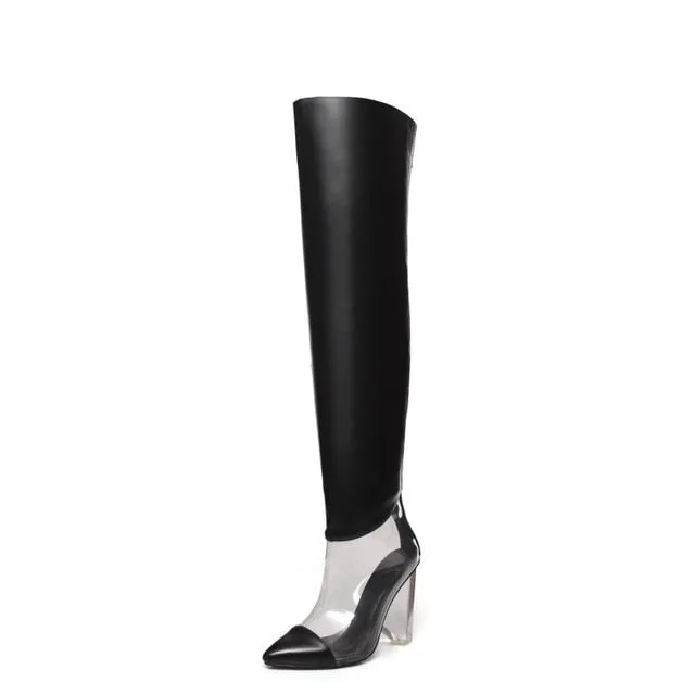 Clear Cut Out Over the Knee PVC Wedge Boots