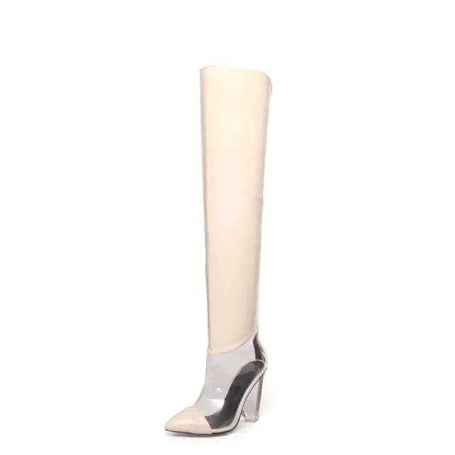 Clear Cut Out Over the Knee PVC Wedge Boots
