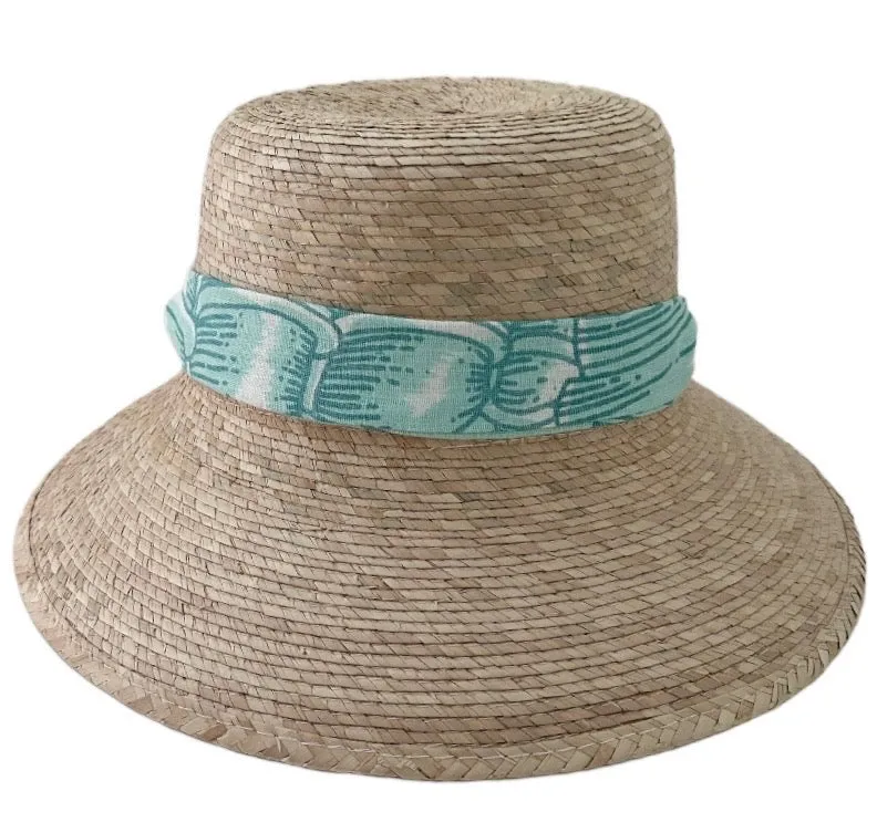 Clematis Bucket Hat - Meg Braff Designs "Nassau" Fabric Ribbon - Bahama Blue