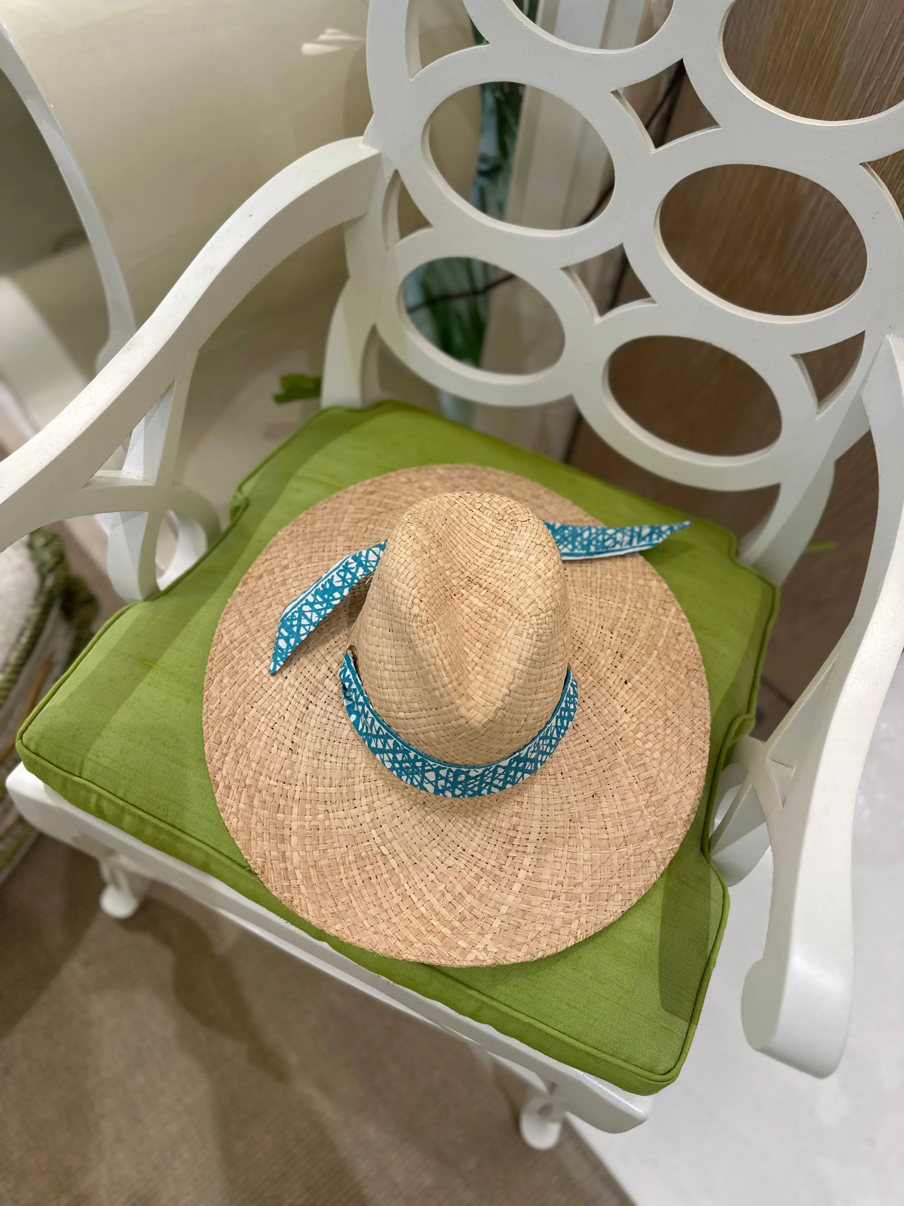 Clematis Bucket Hat - Meg Braff Designs "Nassau" Fabric Ribbon - Bahama Blue