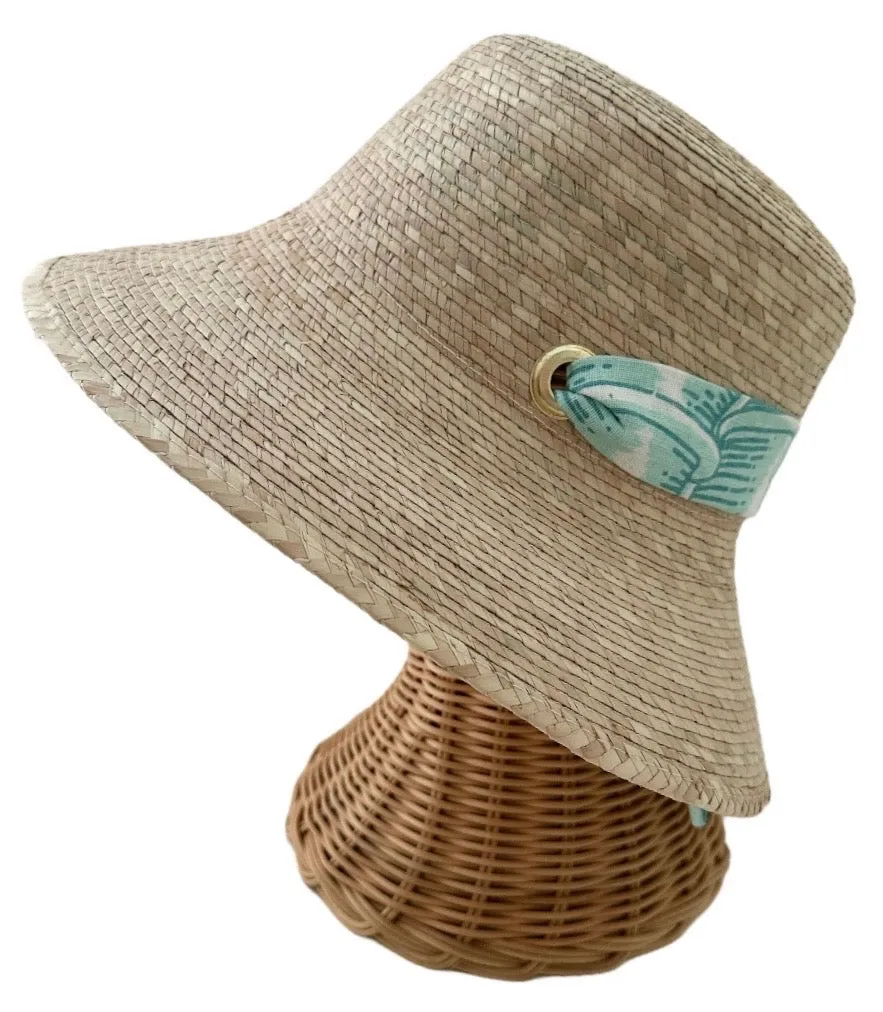 Clematis Bucket Hat - Meg Braff Designs "Nassau" Fabric Ribbon - Bahama Blue