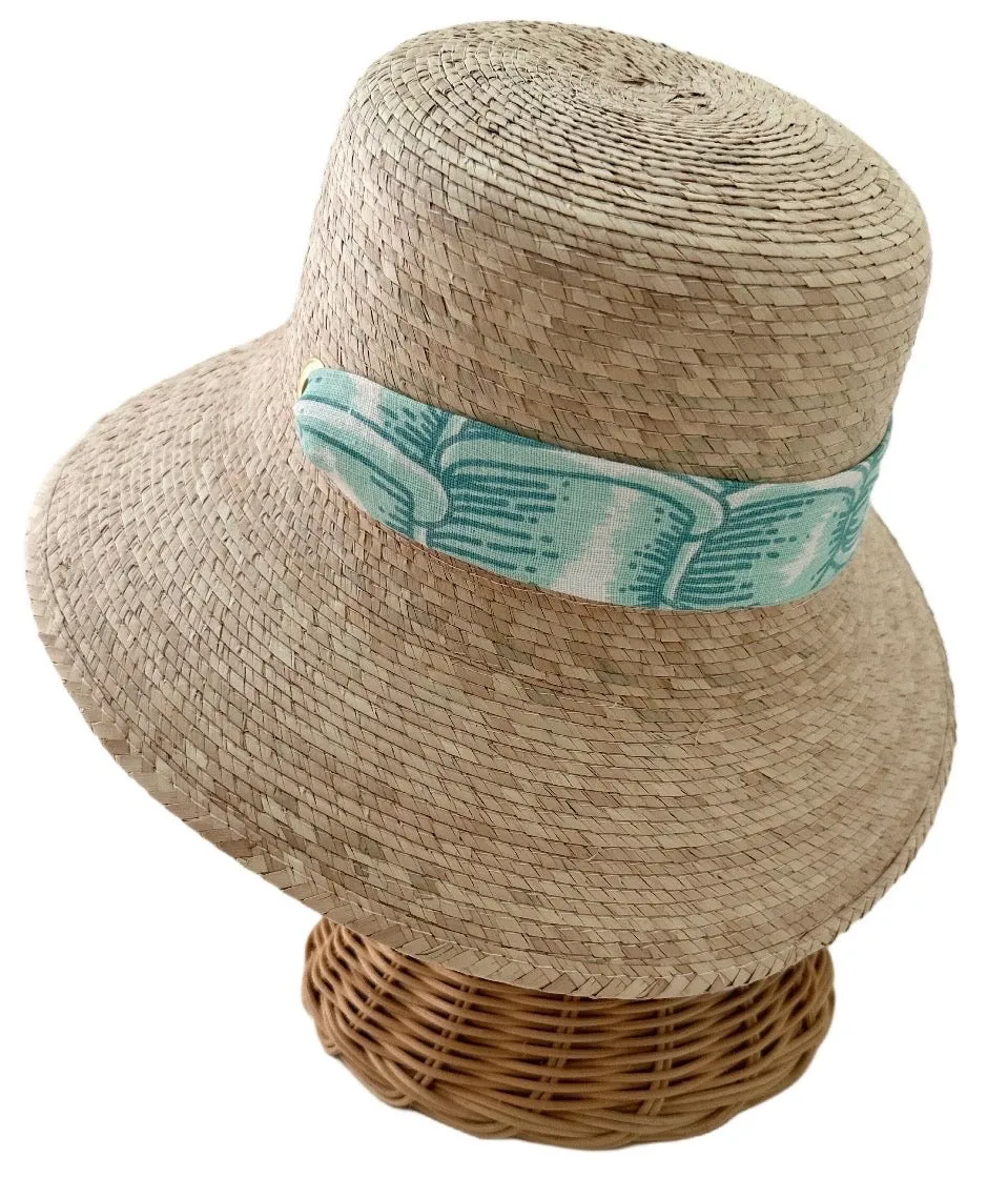 Clematis Bucket Hat - Meg Braff Designs "Nassau" Fabric Ribbon - Bahama Blue