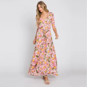 Coral Daisy Mammoth Venechia Maxi Wrap Dress