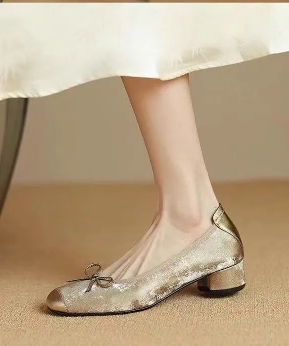 Cowhide Leather Bow Splicing Green Comfy Penny Loafers