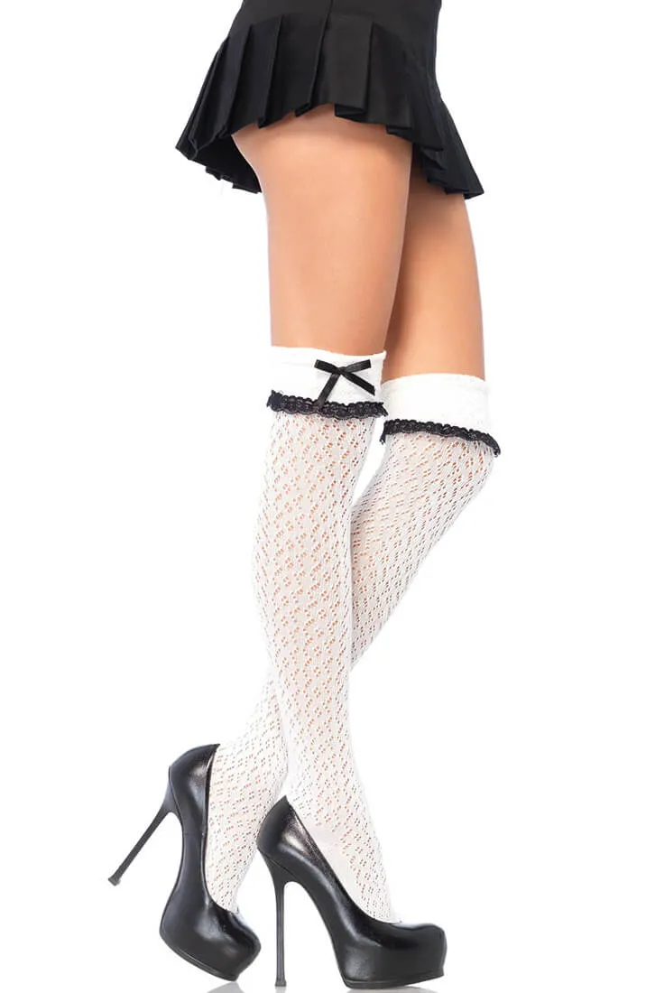 Crocheted white over the knee socks