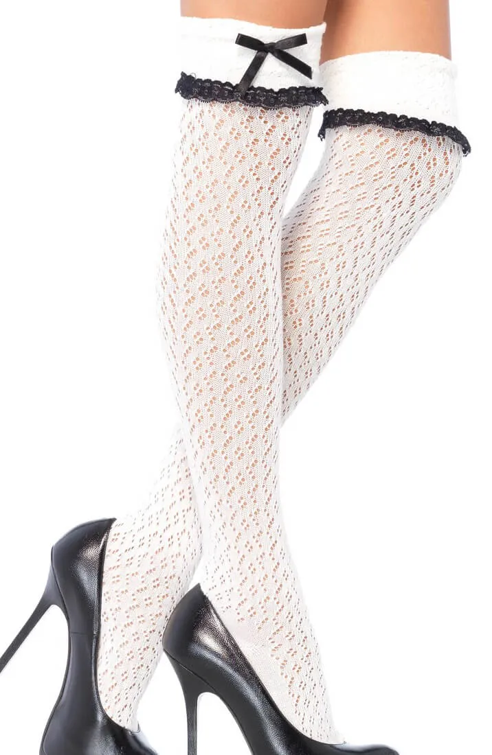 Crocheted white over the knee socks