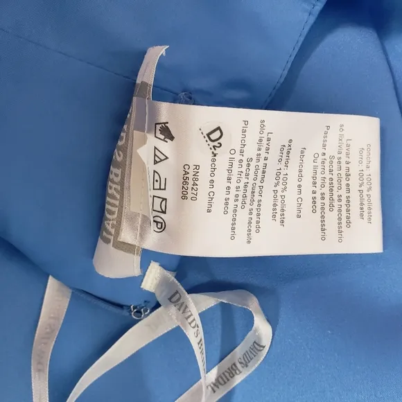 David's Bridal Strapless blue gown dress
