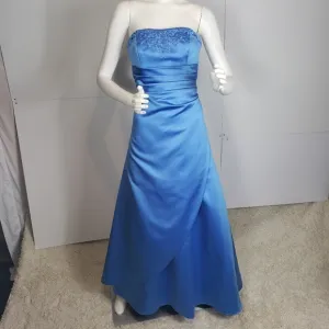 David's Bridal Strapless blue gown dress