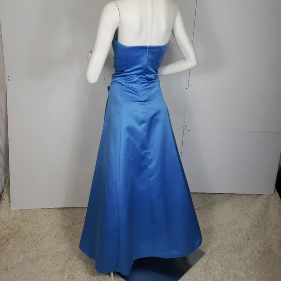 David's Bridal Strapless blue gown dress
