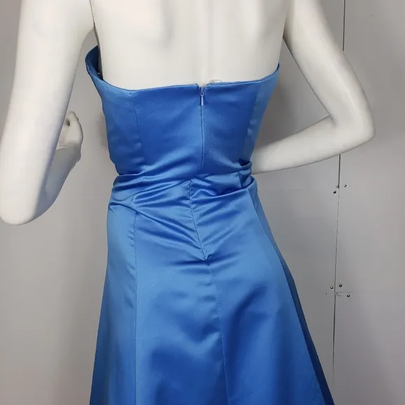 David's Bridal Strapless blue gown dress