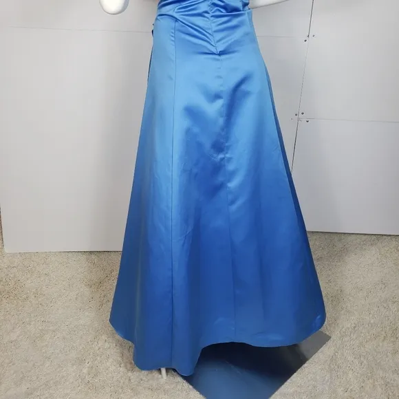 David's Bridal Strapless blue gown dress