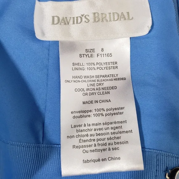 David's Bridal Strapless blue gown dress