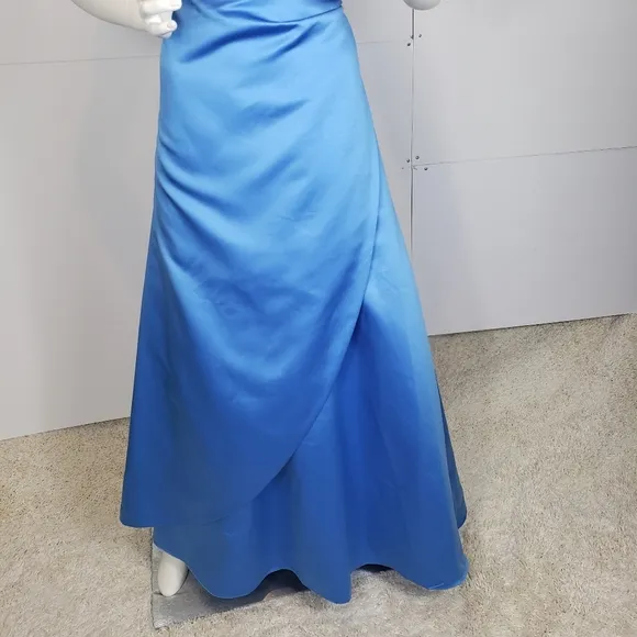 David's Bridal Strapless blue gown dress