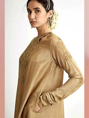 Dhruv Singh   I   kurta-dress-light-olive-calf-length-hand-embroidered-kurta-dress