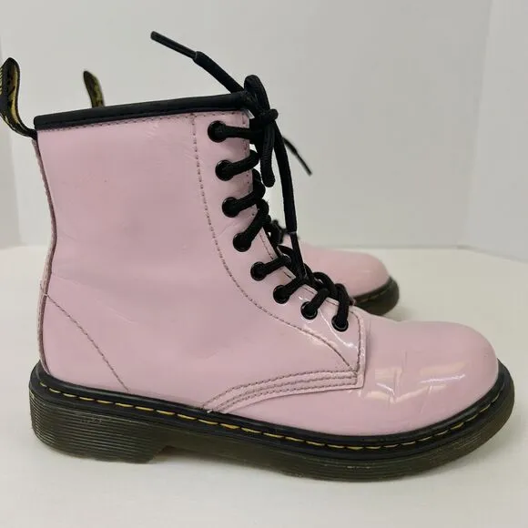Dr Martins Boots Girls Size 2 1460 8-Eye Patent Pale Pink Side‎ Zipper Lace Up