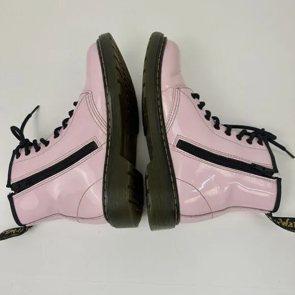 Dr Martins Boots Girls Size 2 1460 8-Eye Patent Pale Pink Side‎ Zipper Lace Up