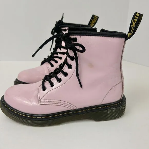 Dr Martins Boots Girls Size 2 1460 8-Eye Patent Pale Pink Side‎ Zipper Lace Up