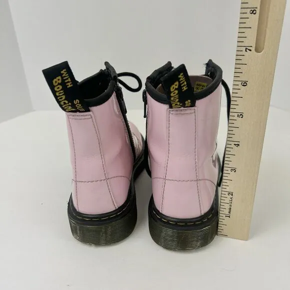 Dr Martins Boots Girls Size 2 1460 8-Eye Patent Pale Pink Side‎ Zipper Lace Up