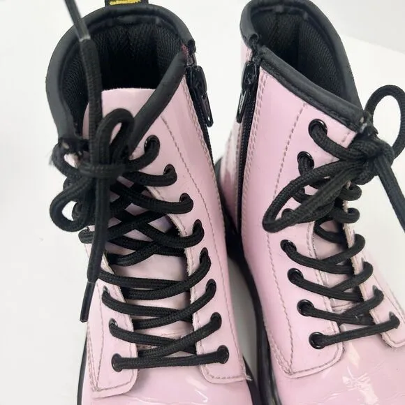 Dr Martins Boots Girls Size 2 1460 8-Eye Patent Pale Pink Side‎ Zipper Lace Up