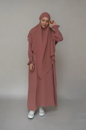 Dusty Pink Non-Wrinkling A-Cut Maxi Dress with Pockets