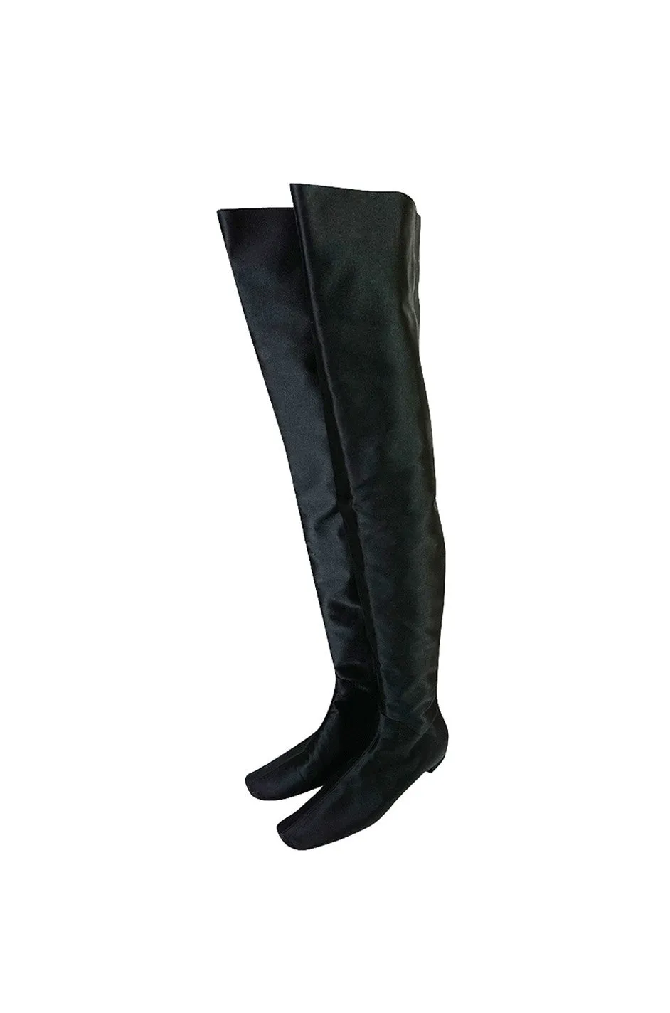 Early 2000s Marni Black Silk Thigh High Boots