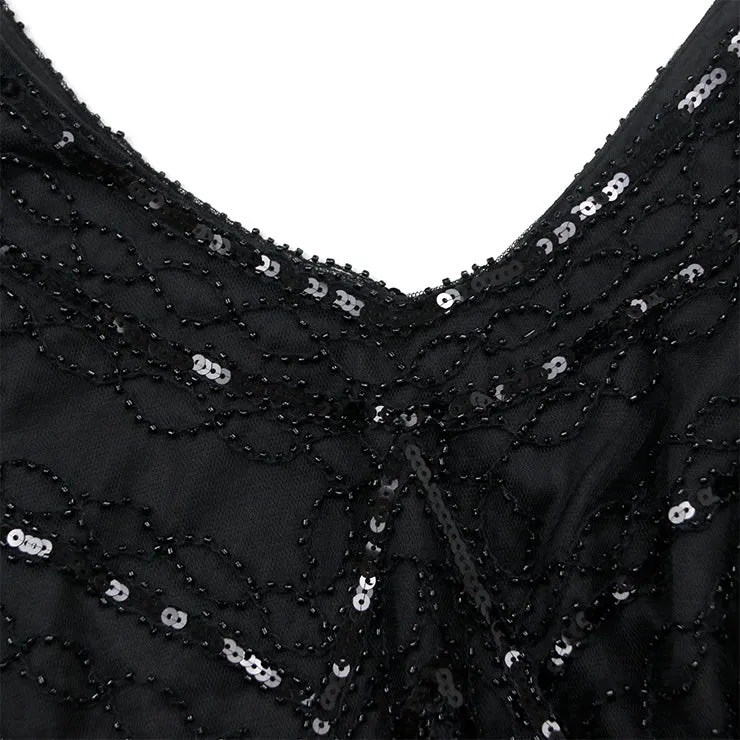 Elegant Black Beaded Gatsby Dress