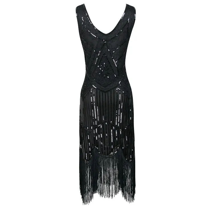 Elegant Black Beaded Gatsby Dress