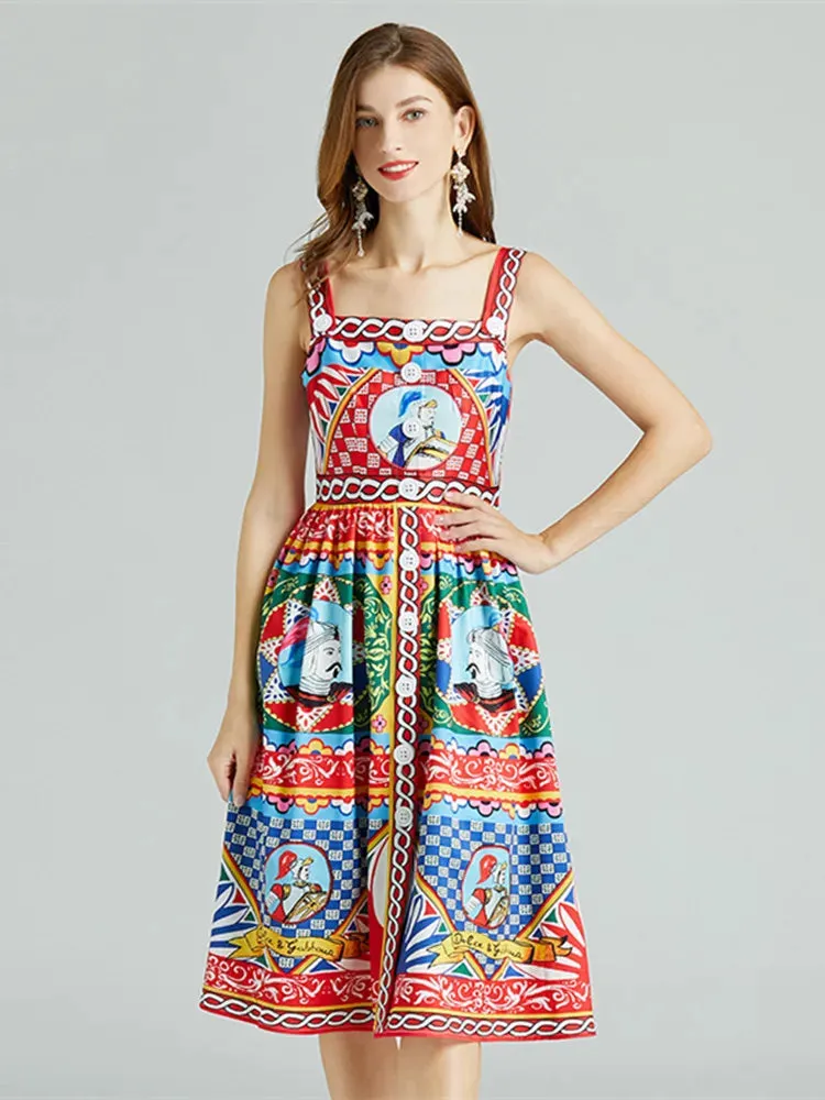 Elegant Button Spaghetti Strap Dress